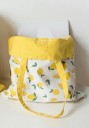 Dames dobbeltsidet linnedtaske med trykt og ensfarvet side Shopper med to hanke og mønster af trekanter eller frugt 40 x 36 cm 8