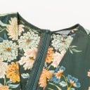 Dames donkergroene jurk met bloemenprint V-hals Korte losse mouwen Striksluiting aan de zijkant Asymmetrische rok Polyester 4