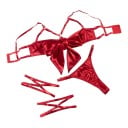 Dames drie-delige set ondergoed bh met grote strik en bandjes decolleté string met verstelbare heupen en beenbandjes 8