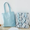 Dames dubbele linnen tas met een bedrukte en effen kant Shopper met twee hengsels en een patroon van driehoeken of fruit 40 x 36 cm 11