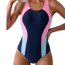 Dames Eendelig Badpak Brede Schouderbanden O-Hals Gestreept Spandex Polyester Elastische Sportieve Elegante Badmode 6