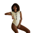 Dames Eendelig Badpak Effen Uitvoering O-Hals met Knopen Polyester Materiaal Zomer Strandmode 2