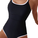 Dames Eendelige Badmode Dunne Schouderbandjes O-Hals Zwart Spandex Polyester Elastisch Elegant Zomerbadmode 1