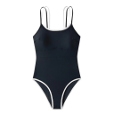 Dames Eendelige Badmode Dunne Schouderbandjes O-Hals Zwart Spandex Polyester Elastisch Elegant Zomerbadmode 2