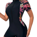 Dames Eendelige Badmode Korte Mouwen Rits in de Hals Korte Onderkant Effen Polyester Spandex Sportieve Badmode 13
