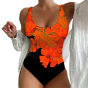 Dames Eendelige Badpakken Brede Schouderbanden Bloemenpatroon O-Hals Spandex Polyester Effen Elastische Zomerbadpakken 6