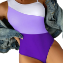 Dames Eendelige Badpakken Met Strepen Asymmetrische Schouderband Polyester Spandex Elastische Moderne Badpakken Voor Aan Zee 2