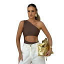 Dames Eéngedeelte Badpak Eén Schouder Asymmetrisch Versiering aan de Zijkant Effen Nylon Spandex Elastische Elegante Badmode 2