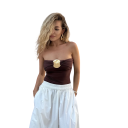 Dames Eéngemaakt Badpak Zonder Schouderbandjes O-Hals Versiering op de Borst Effen Spandex Nylon Elastische Elegante Badpakken 2