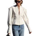 Dames elegant jasje met ruffles en knoopsluiting Effen jasje van polyester Stijlvolle jas in verschillende kleuren voor kantoor en sociale evenementen 3