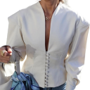 Dames elegant jasje met ruffles en knoopsluiting Effen jasje van polyester Stijlvolle jas in verschillende kleuren voor kantoor en sociale 9