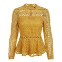 Dames elegante kant blouse met lange mouwen en kraag Taille met uitlopende volant Rits aan de achterkant Katoen en polyester 2