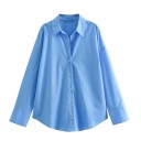 Dames elegante losse blouse met kraag en lange mouwen Effen blouse met knopen van lichtgewicht polyester Stijlvolle top voor elke dag 2