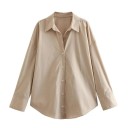 Dames elegante losse blouse met kraag en lange mouwen Effen blouse met knopen van lichtgewicht polyester Stijlvolle top voor elke dag 4