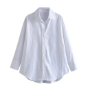 Dames elegante losse blouse met kraag en lange mouwen Effen blouse met knopen van lichtgewicht polyester Stijlvolle top voor elke dag 1