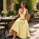 Dames elegante midi jurk met korset en blote rug met V-hals en strik achter de nek met vetersluiting op de rug 5