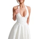 Dames elegante midi jurk met korset en blote rug met V-hals en strik achter de nek met vetersluiting op de rug 15