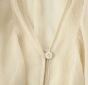 Dames elegante semi-doorzichtige blouse met ruches en V-hals Lange mouwen Knopen sluiting Effen blouse van lichte polyester 5