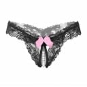 Dames erotische string van fijne kant met uitsnijding en een reeks witte kralen Contrasterend strikje Nylon en spandex Taille 56 tot 80 cm 1