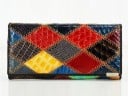 Dames etno portemonnee van echt leer Kleurrijke patchwork Sluiting met klep Vakken voor kaarten Pocket met metalen frame 18,5 x 9,5 x 2,5 cm 5