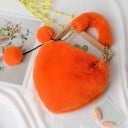 Dames fluffy handtas in de vorm van een hart met fluffy oor en gouden ketting over de schouder Decoratieve pompons aan het koord 23 x 20 x 7 cm 3