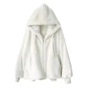 Dames fluffy oversize jack met capuchon en ritssluiting Warm jack van kunstbont Gebreide manchetten en zijzakken Voor de herfst en winter 1