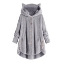 Dames fluffy pluche hoodie met capuchon en kattenoren Lange knitsluiting met zakken Afgeronde zoom met knopen aan de zijkanten 5