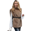 Dames fluffy vest met hoge kraag zonder mouwen polyester katoen zachte oppervlakte losse pasvorm voor dagelijks gebruik 5