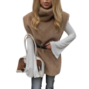Dames fluffy vest met hoge kraag zonder mouwen polyester katoen zachte oppervlakte losse pasvorm voor dagelijks gebruik 9