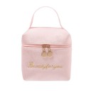 Dames fluwelen cosmetica tas met handvat Kleine koffer vorm 11 x 12 x 6 cm Dubbele rits Gouden decoratieve tekst Voor cosmetica en kleine 3