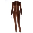 Dames fluwelen jumpsuit met rits 7