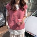 Dames gebreid vest zonder mouwen met diepe V-hals Vrije snit met verlaagde schouders Effen breiwerk Geribbelde randen Acryl 4