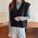 Dames gebreid vest zonder mouwen met een diepe V-hals Kortere losse snit Ribgebreide randen Effen gladde tricot Katoen 2
