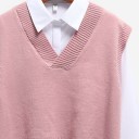Dames gebreid vest zonder mouwen met V-hals Ribgebreide randen Zijsplitten Mengsel van katoen en polyester Voor blouse en top 7