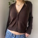 Dames gebreide hoodie met rits en capuchon Kortere snit Lange mouwen Voorkant zakken Trekkoorden in de capuchon Ribgebreide boorden 8