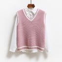 Dames gebreide mouwloze vest V-hals Contrasterende strepen op de randen Geribbelde onderrand Rechte snit Polyester en acryl 3