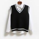 Dames gebreide mouwloze vest V-hals Contrasterende strepen op de randen Geribbelde onderrand Rechte snit Polyester en acryl 2