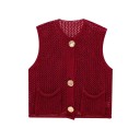 Dames gebreide vest met V-hals en zakken Effen stijlvolle vest met knoopsluiting Comfortabele polyester trui in verschillende kleuren 8