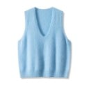 Dames gebreide vest met V-hals zonder mouwen universele maat kasjmier wol blauw fijne brei voor dagelijks gebruik 5