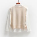 Dames gebreide vest met vlechtpatroon V-hals Mouwloos Kortere lengte Zijsplitten Geribbelde randen Polyester en katoen 9