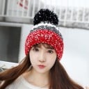 Dames gebreide wintermuts met pompon Gestreept gemêleerd patroon Omgeslagen ribbelrand Katoen en wol Warme gebreide accessoire Universele maat 4