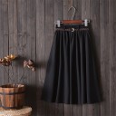 Dames geplooide midi rok met riem Brede vloeiende snit Gebreide riem met gesp Effen rok onder de knie Polyester 1