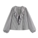 Dames geruite blouse met lange mouwen en volantsneklijn Elegante lichte blouse van polyester voor dagelijks gebruik 9