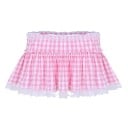 Dames geruite mini rok met kant Kleine geruite print Geplooide taille Volantstijl Kantafwerking aan de onderrand Polyester 3