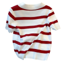 Dames gestreepte crop trui met kraag en korte mouwen Elegante top van polyester in universele maat Modieuze gestreepte design 2