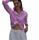 Dames gestreepte losse blouse met lange mouwen en kraag Elegante blouse met knopen van lichte polyester Stijlvolle top in verschillende 21