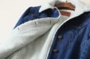 Dames gewatteerde denim jas met schapenvacht Pluche voering en kraag Knopen sluiting Borstzak Donkerblauw Katoen en polyester 4
