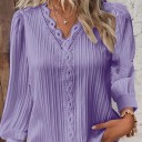 Dames gewatteerde kanten blouse met V-hals Lichtgewicht elegant shirt met lange mouwen Delicate details Ideaal voor sociale gelegenheden 8