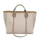 Dames grote canvas schoudertas 31 x 24 x 16 cm Twee korte handvatten Kettingbanden doorweven met een riem Canvas en polyester 4
