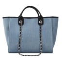 Dames grote canvas schoudertas 31 x 24 x 16 cm Twee korte handvatten Kettingbanden doorweven met een riem Canvas en polyester 15
